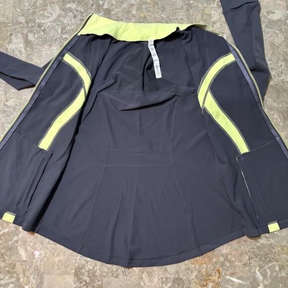 Lululemon Define Jacket Womens 12 Grey Yellow Neon Full Zip Thumb Holes Gym - Picture 9 of 9